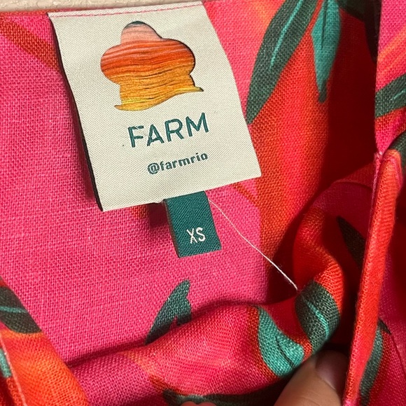 FARM Rio Red Pepper Tropical Linen Mini Dress Sz XS Resortwear Vacation - Picture 8 of 10